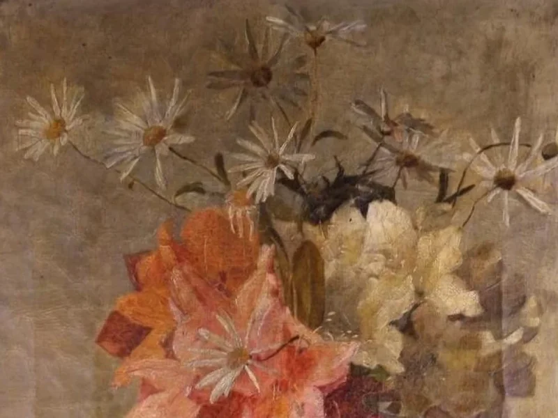 1868-Marie Urbanová Zahradnická - Natura morta con bouquet e forbici
